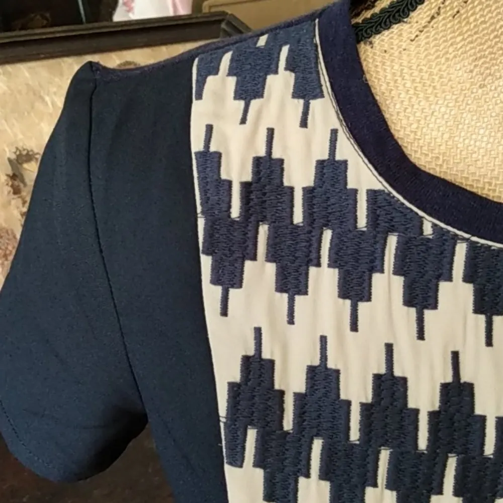 Thml Mixed Media Navy & Cream Panel Blouse NWT - Image 4