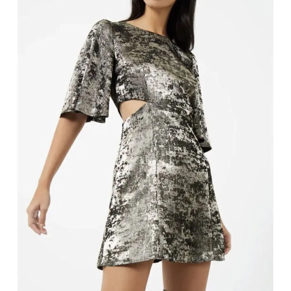 FRENCH CONNECTION Metallic Mini Dress SIZE 4 Alara Cut Out - Image 3