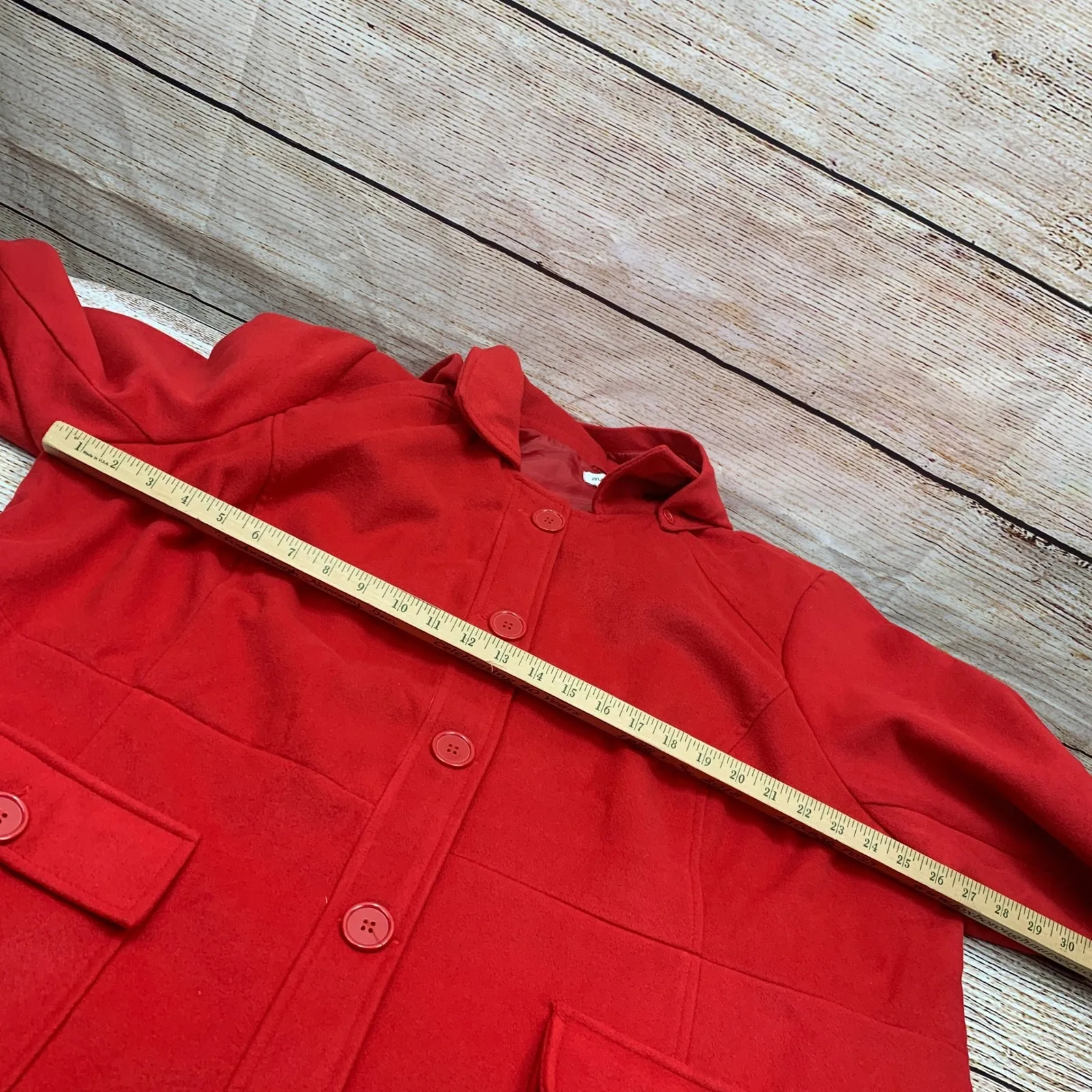 Avenue Red Wool Blend‎ Hooded Coat Button Front Pockets Plus [Size 26/28] NWT - Image 3