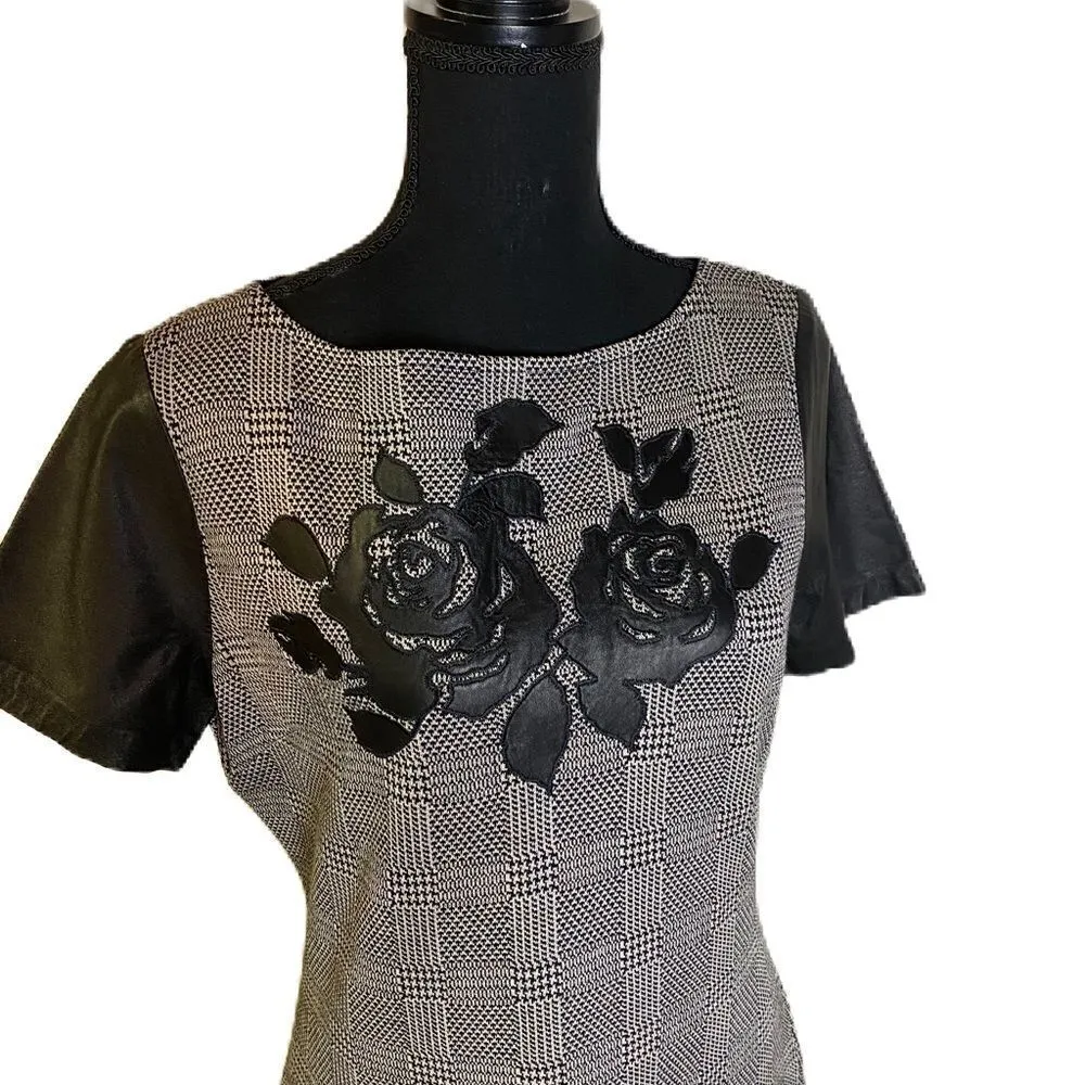 St. John  The Leather Applique Fitted Stretch Dress - Image 4