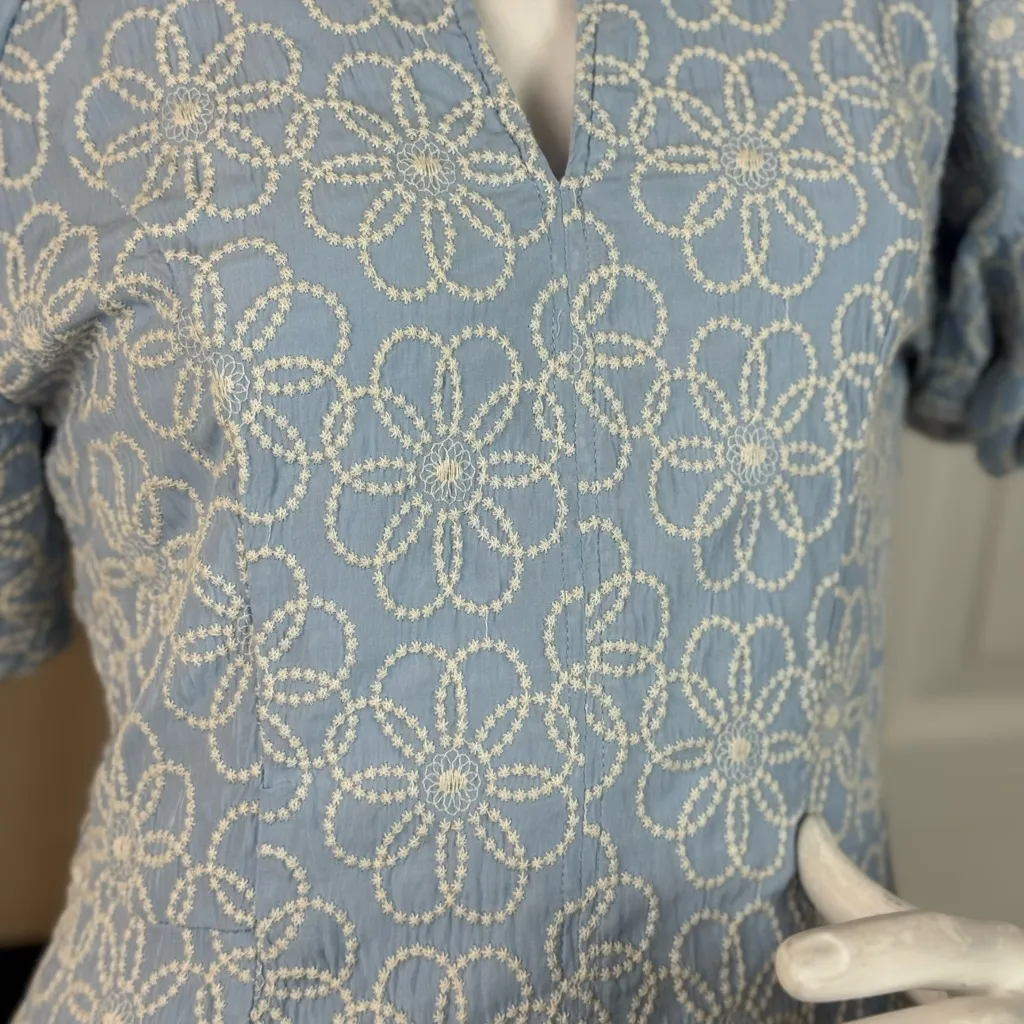 MARBLE Blue and White Floral Mini Dress Size Medium - Image 10