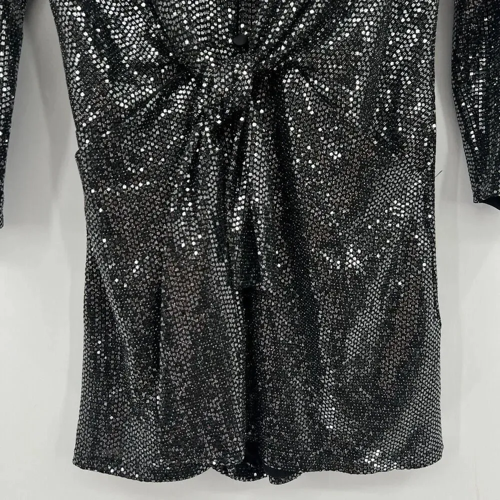 Zara Black‎ Silver Sequin Glitter Blazer Playsuit Romper Women’s Size Small - Image 4