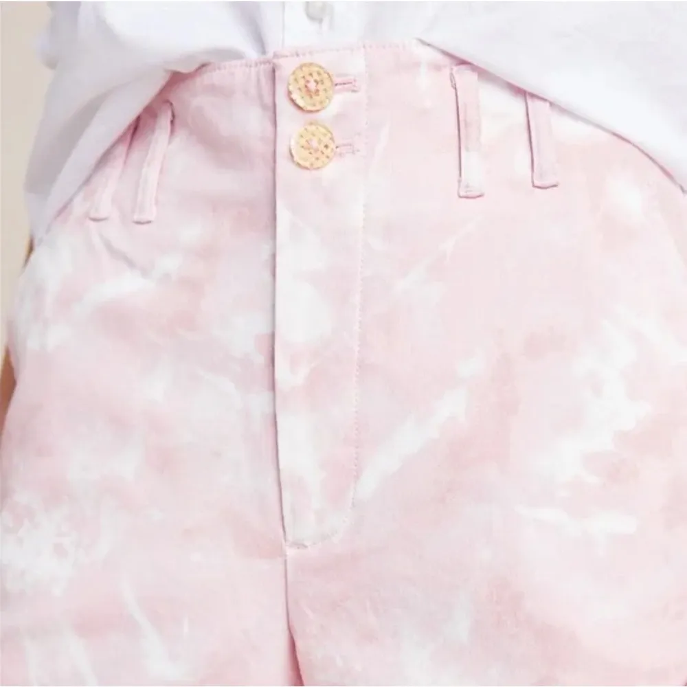 Anthropologie Jamie High Waist Rise Pink White Trouser Pant Button Wide Leg - Image 6