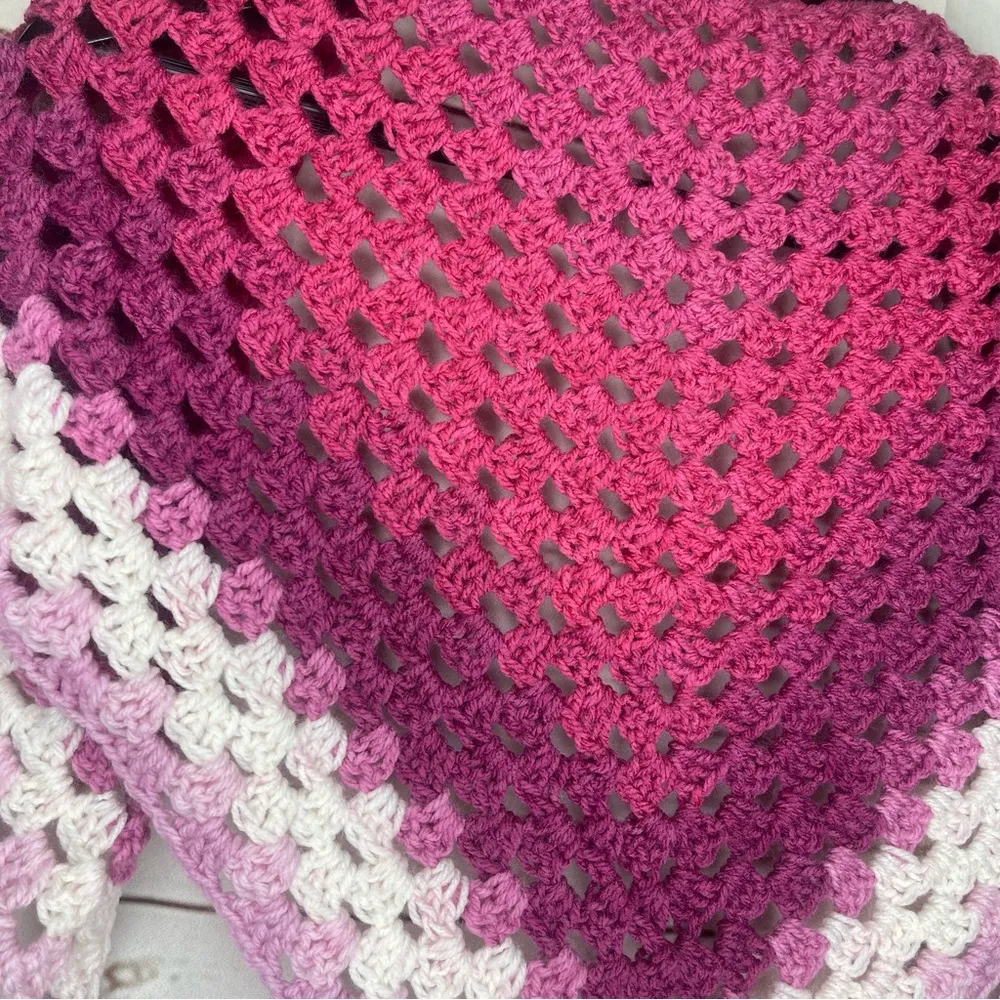 Handmade • Crochet Triangle Scarf/Shawl • Pink & Purple • Tassels • Spri… - Image 5