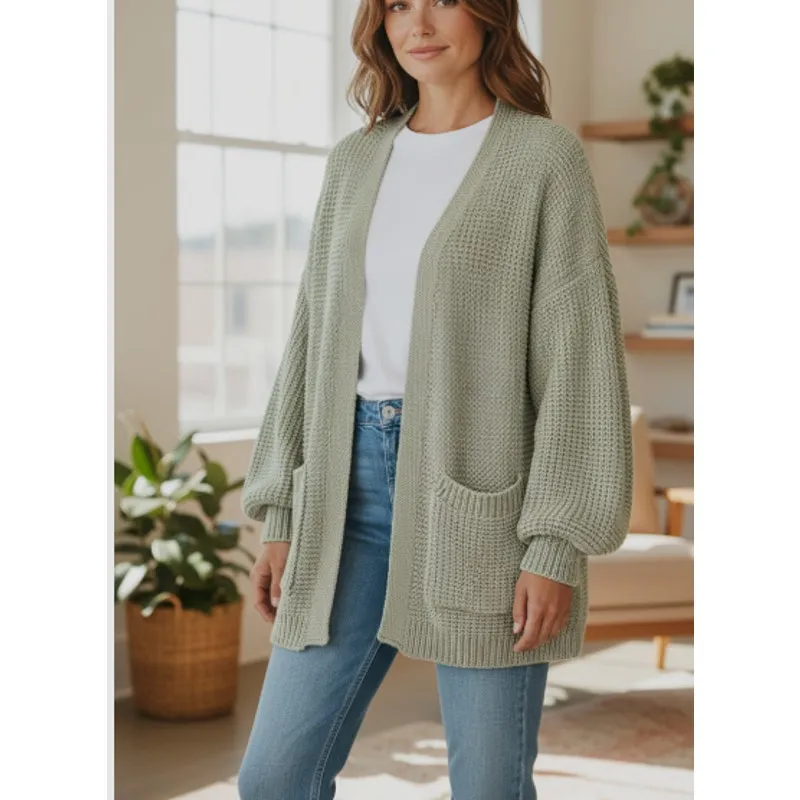 POL Olive Green Chunky Knit Cardigan Coat size Small - Image 12