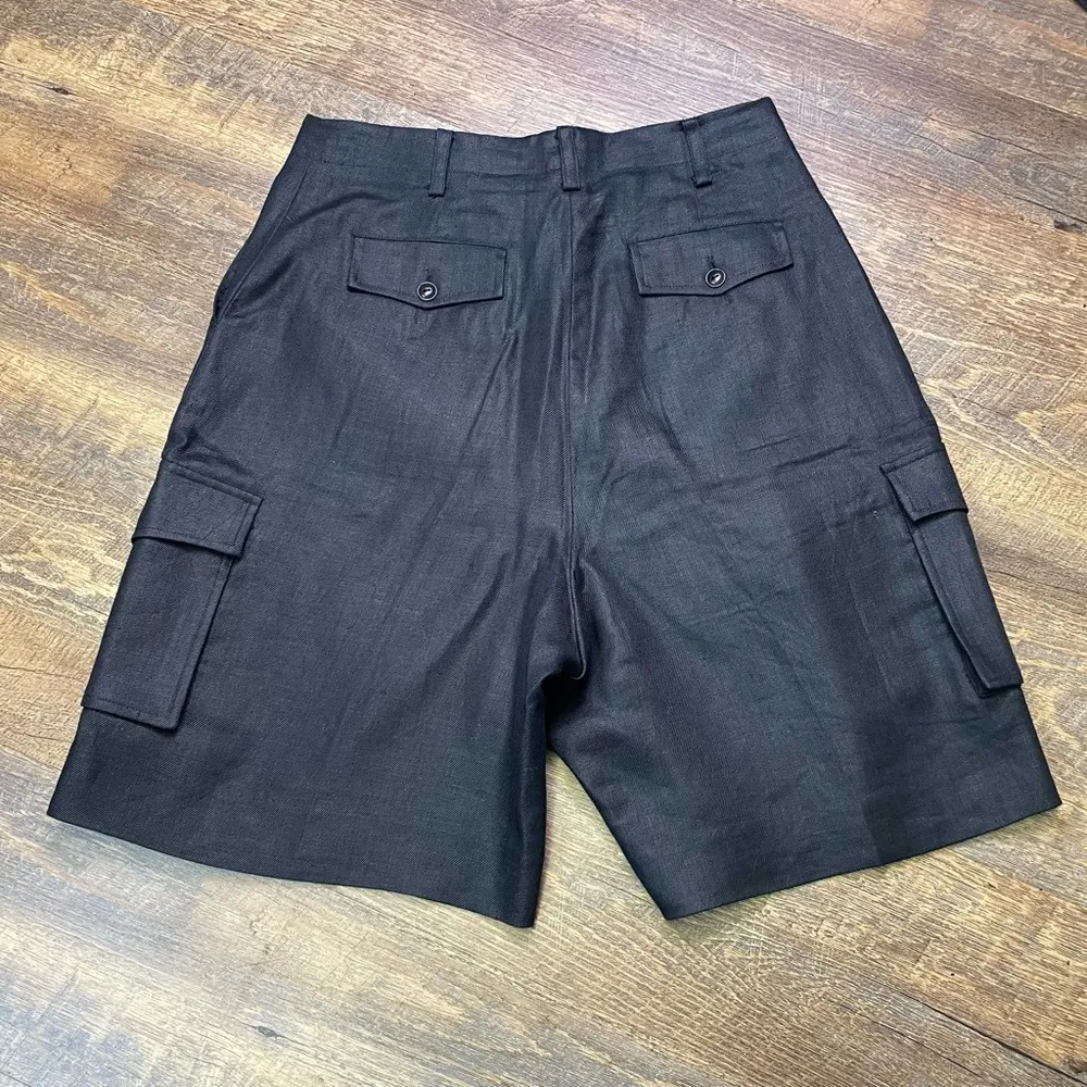 Vintage LRL Lauren Ralph Lauren 100% Linen Women's Sz 10 Black Cargo Shorts Y2K - Image 5
