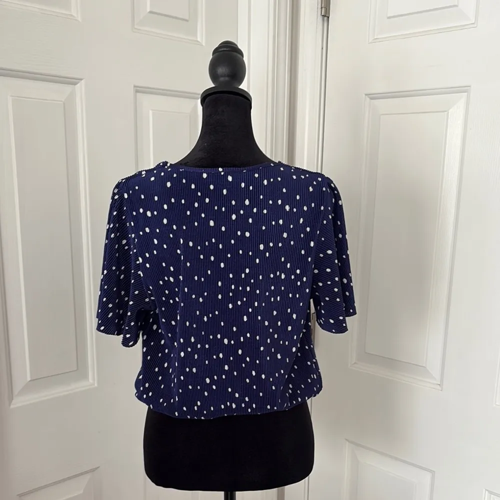 Astr Polka Dot Short Sleeve Wrap Blouse - Image 4