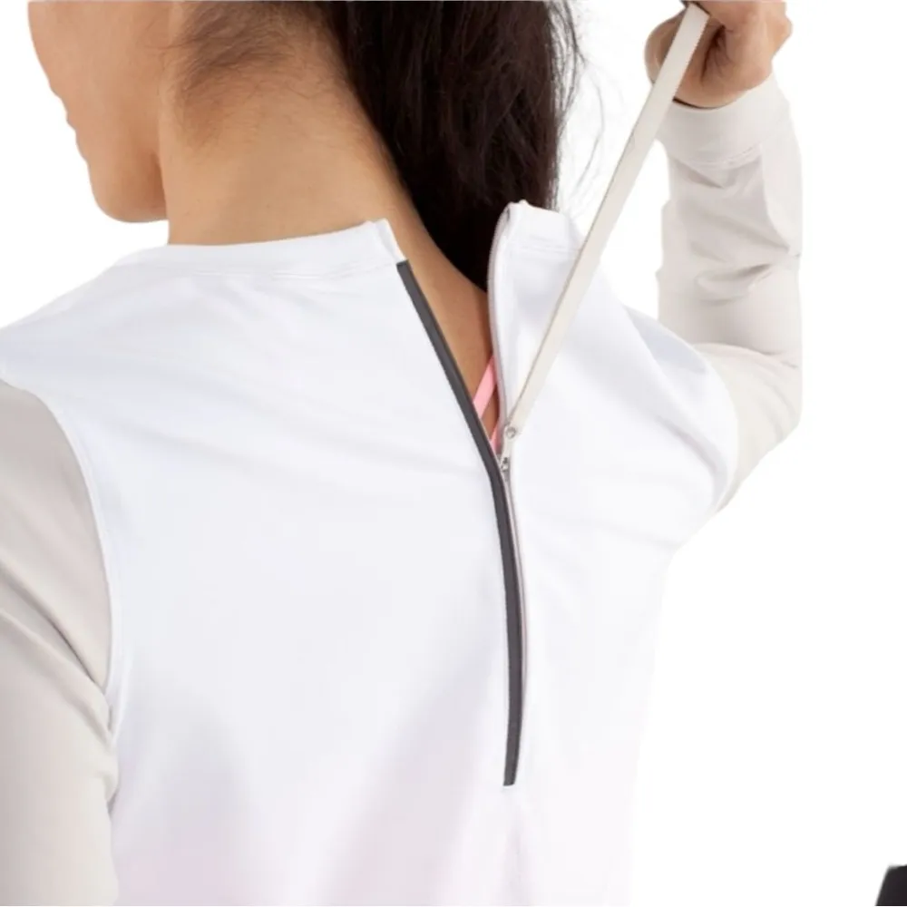 Lululemon Women’s Size 6 White Dune Colorblock Warm Up Crew Zip Back Top Shirt - Image 5