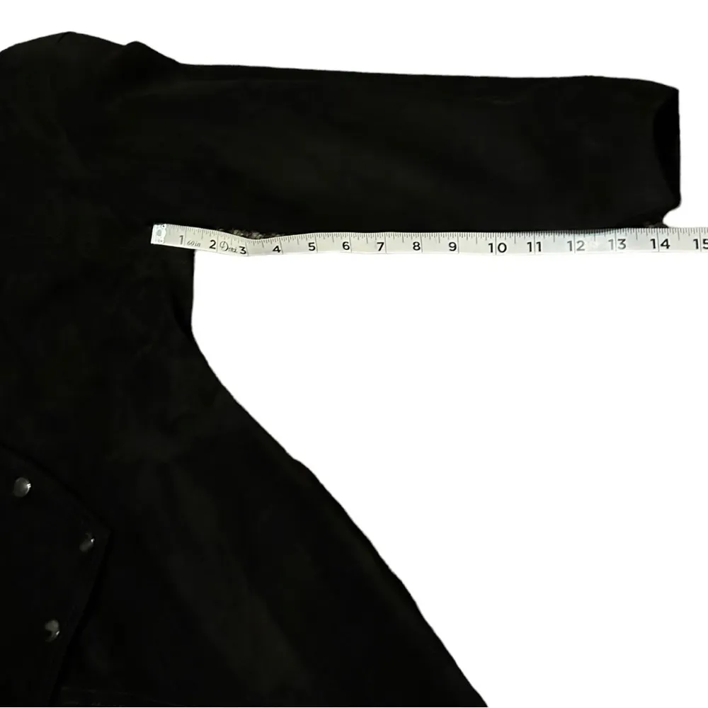 Vintage Betmani Black Suede Leather Long Dolman Sleeve Snap Front Deep C Dress M Size 6 - Image 6