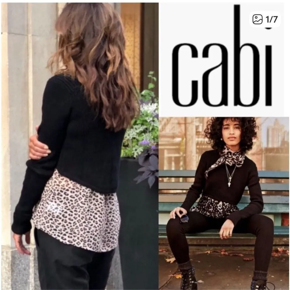 CAbi #3525 Cropped Prep Pullover Sweater in Black small - Image 2