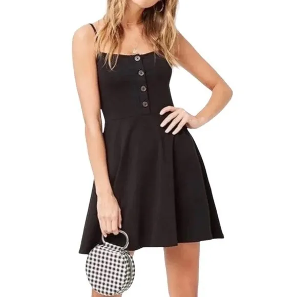 Forever 21 Black Button Front Square Neck Skater Mini Dress - Image 8