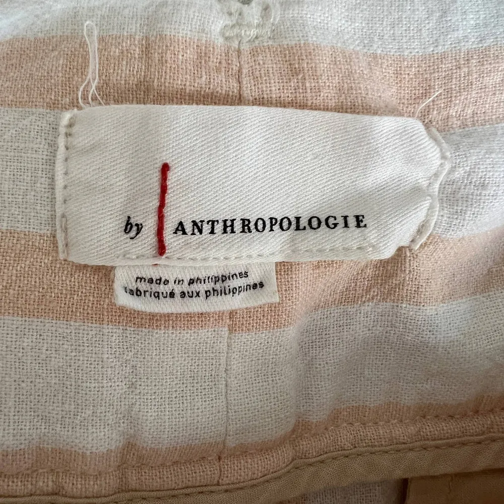 Anthropologie Oasis Striped Pants Cream & Peach High Waist Cotton Linen Blend - Image 9