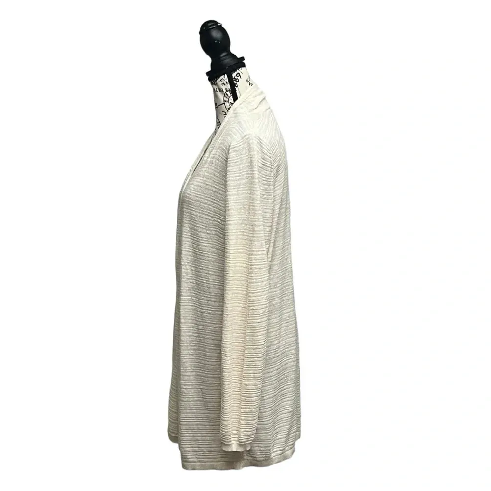 Cynthia Rowley Womens Linen Cardigan Sweater Ivory Open Ribbed Long Sleeve XL - Image 3