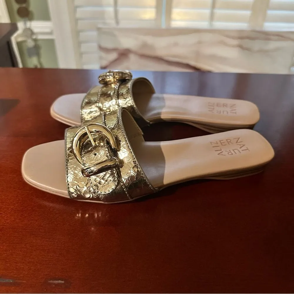 Naturalizer Gold Santiago Slip On Slide Flat Sandal With Buckle Size 7.5 - Image 4