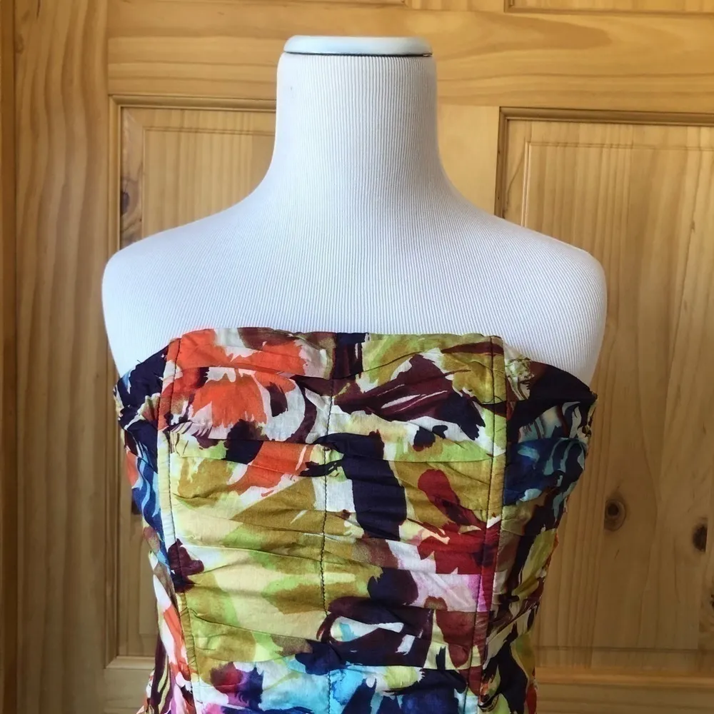 BB Dakota Ruched Abstract Floral Strapless Cotton Dress Size 4 - Image 3