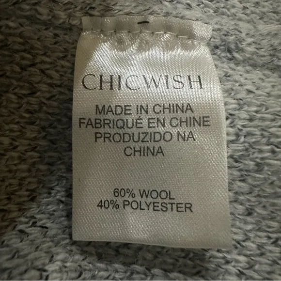 Chicwish Gray Knit Open Front Cardigan S/M Wide Lapel Longline Fall Layering New - Image 8