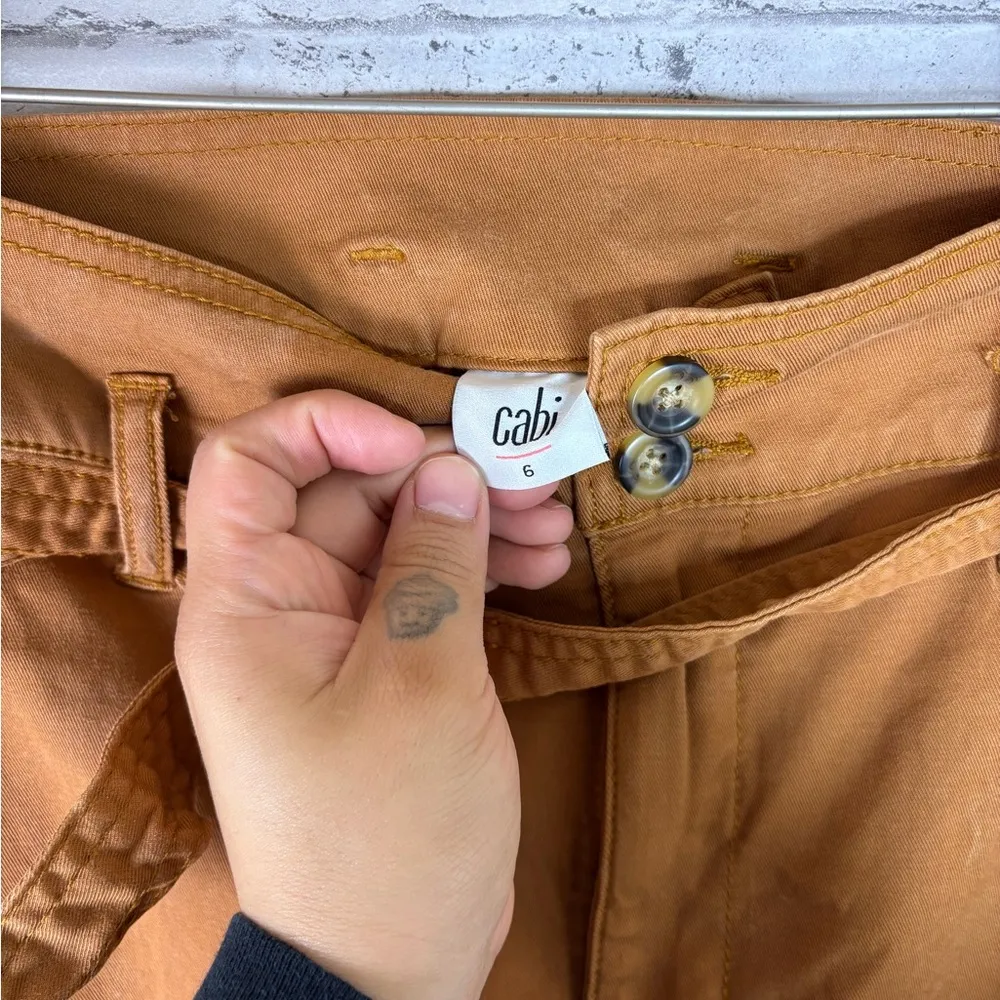 Cabi Terracotta Burnt Orange High Waisted Cargo Pants - Image 3