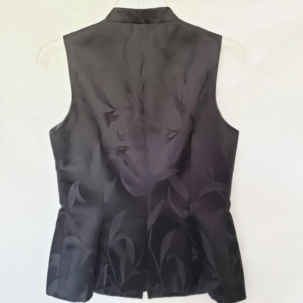 Isabel Ardee Vintage Womens Vest Size 6 Black Satin Mandarin Collar Lily Print - Image 52