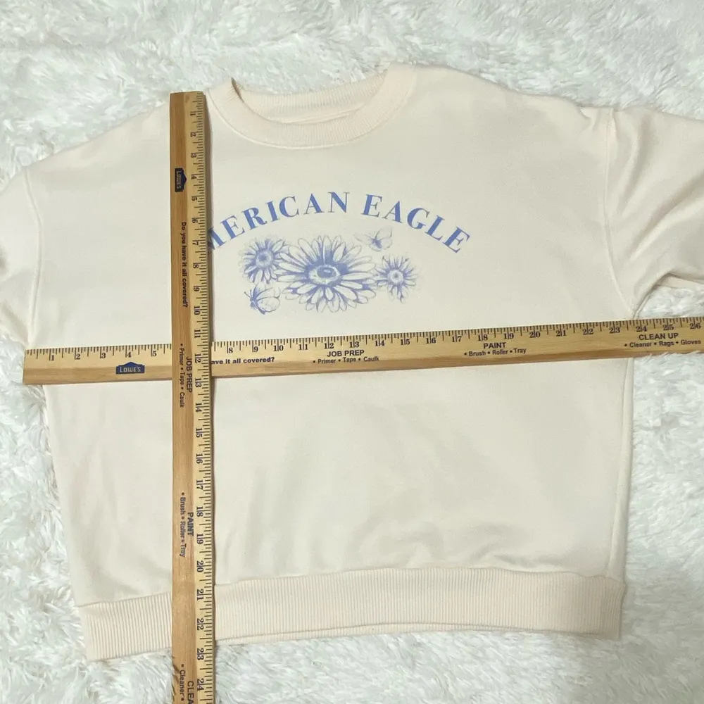 American Eagle AE Funday Graphic Sweatshirt Soft Fleece Sweater Cream Size M - Image 14