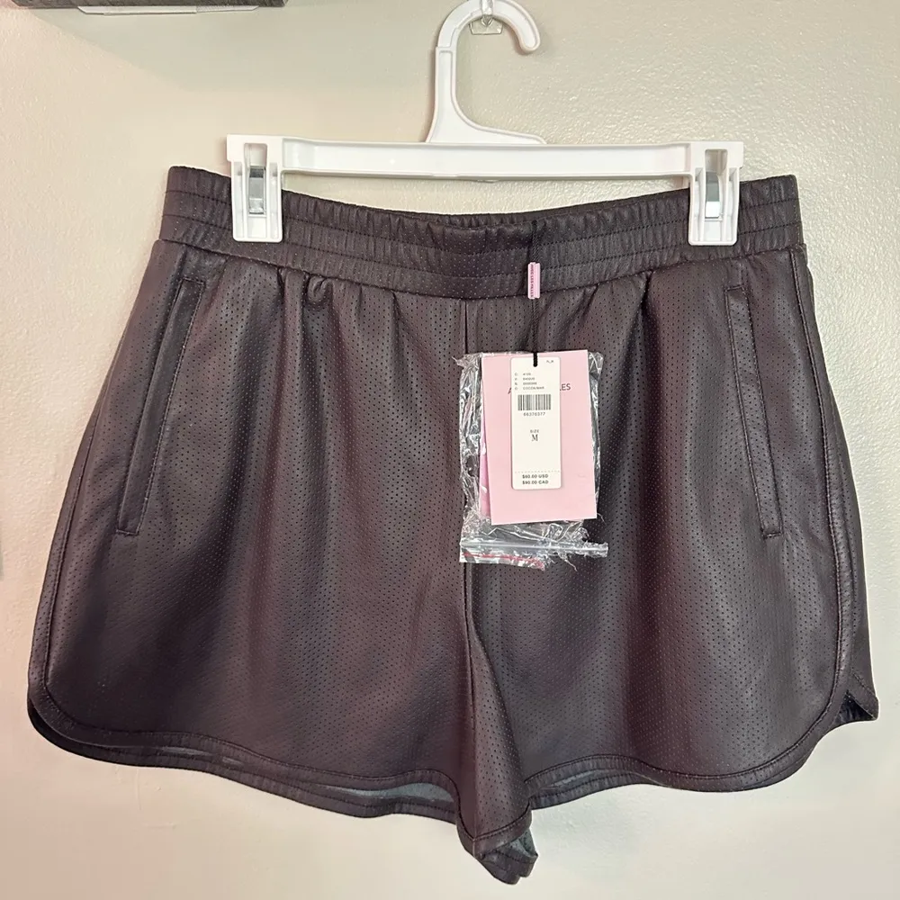 NWT Avec Les Filles Anthropologie Perforated Faux leather Brown Pull On Shorts - Image 2
