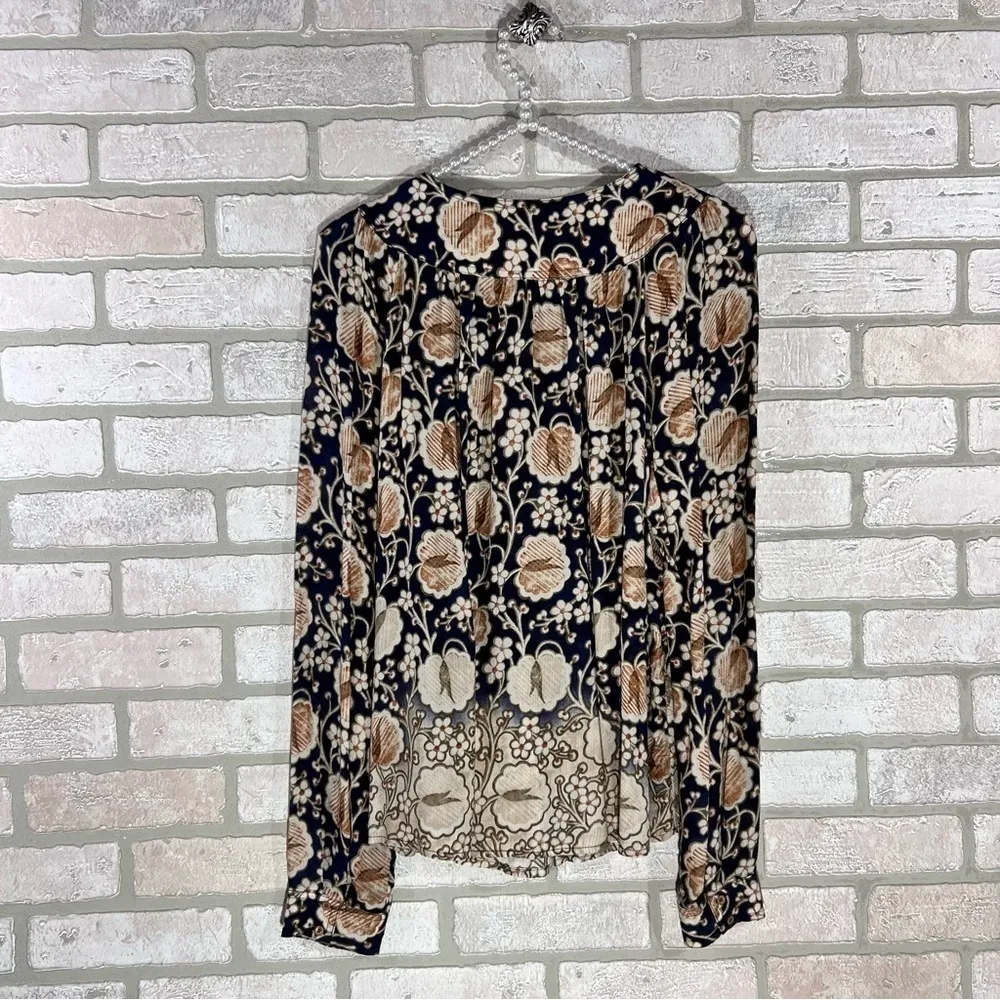 Anthropologie Maeve Ori Bibbed Floral Ombré Long Sleeve Blouse Size M - Image 9