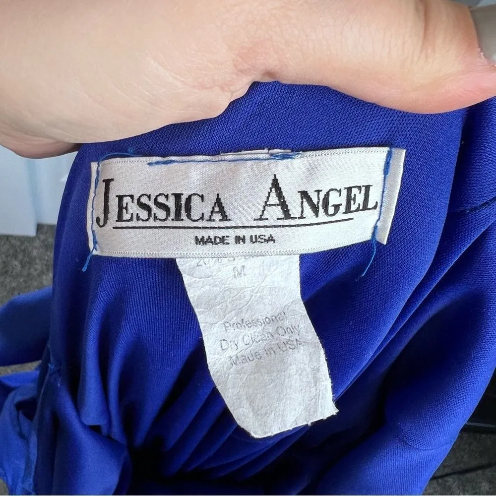 Jessica Angel Sz M  Electric Blue Gown Cowl Open Back and Side Slit Dress - Image 11