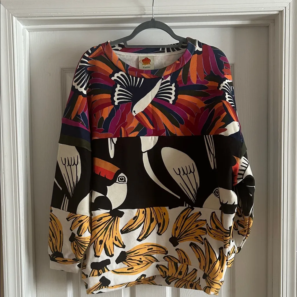 Farm Rio Colorful Bird and Banana Print Sweater - Image 2