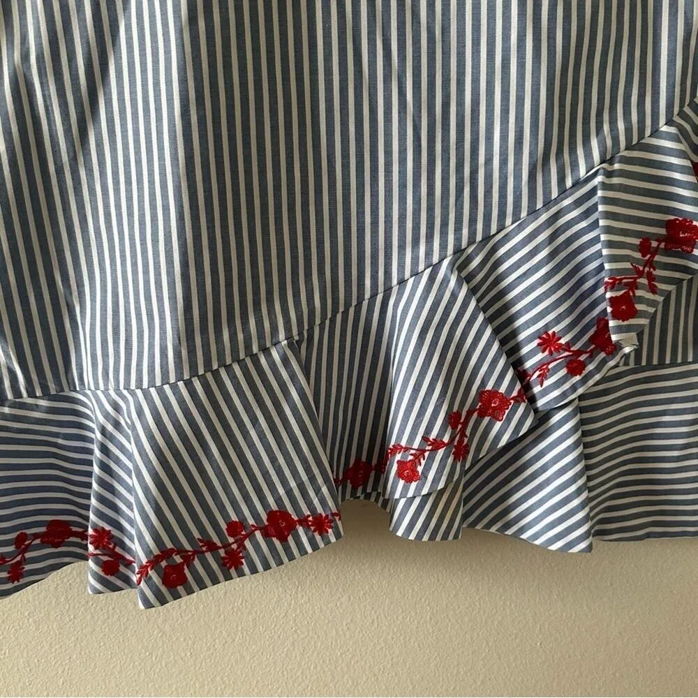 Draper James Striped Embroidered Faux Wrap Dress - Image 3