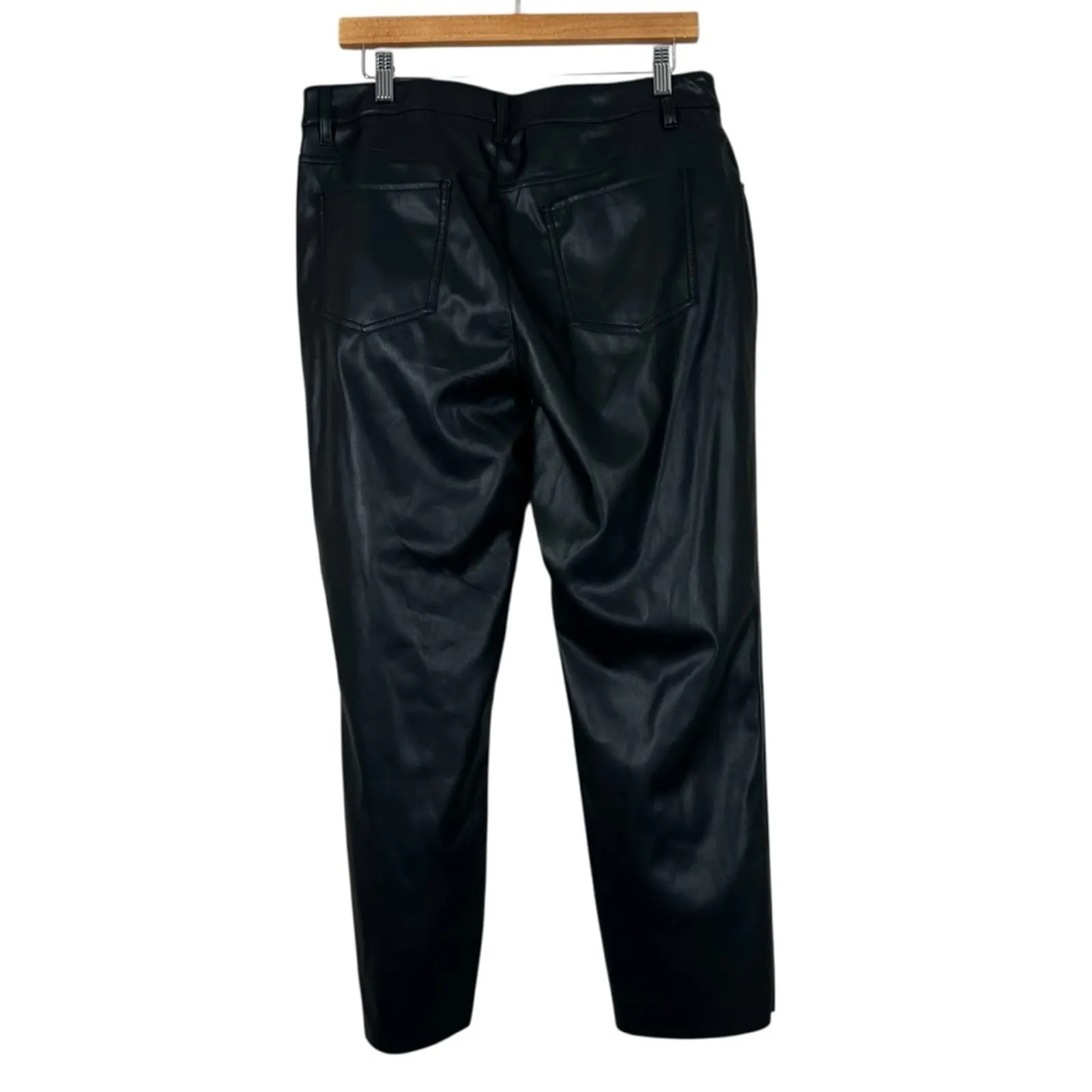 NWT Baccini Pants Womens M Black Faux Leather Straight Leg High Rise Minimalist - Image 3