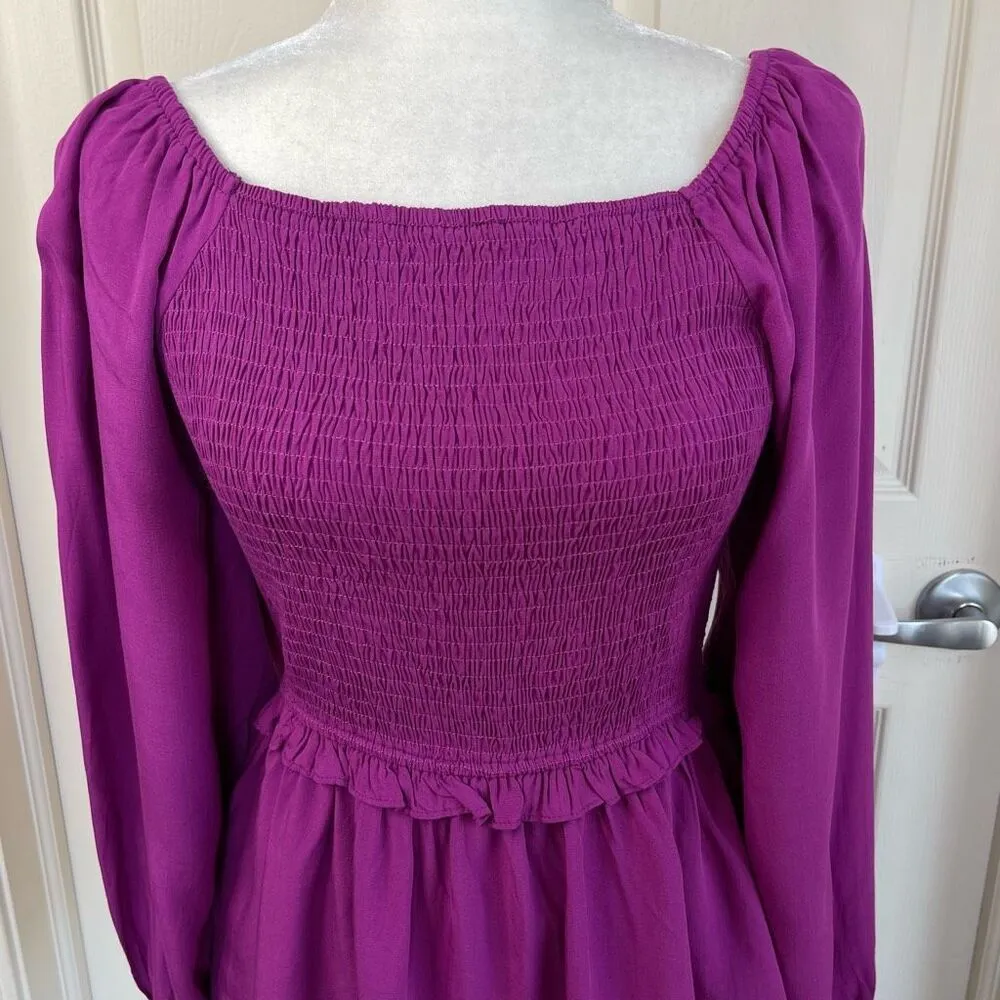 NWT Andree by Unit Square Neck Smocked Long Sleeve Blouse (Orchid) - Small - Image 2