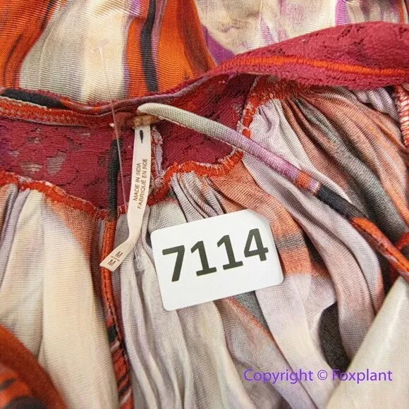 New! Free People Siren Maxi Top‎ Lace Trim Straps Slit Marble Red Purple Gray, M - Image 15