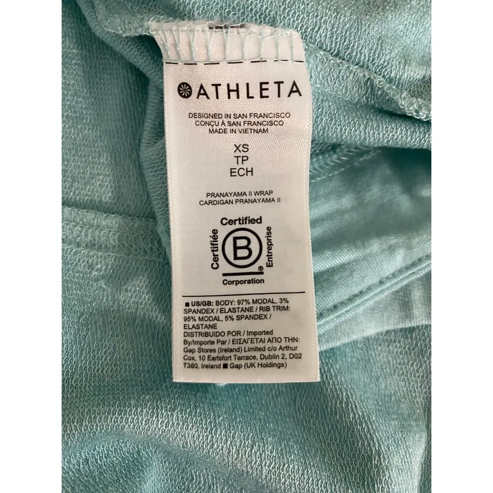 Athleta Pranayama Wrap Cardigan Aqua Light Blue Green Lagenlook Minimalist XS - Image 5