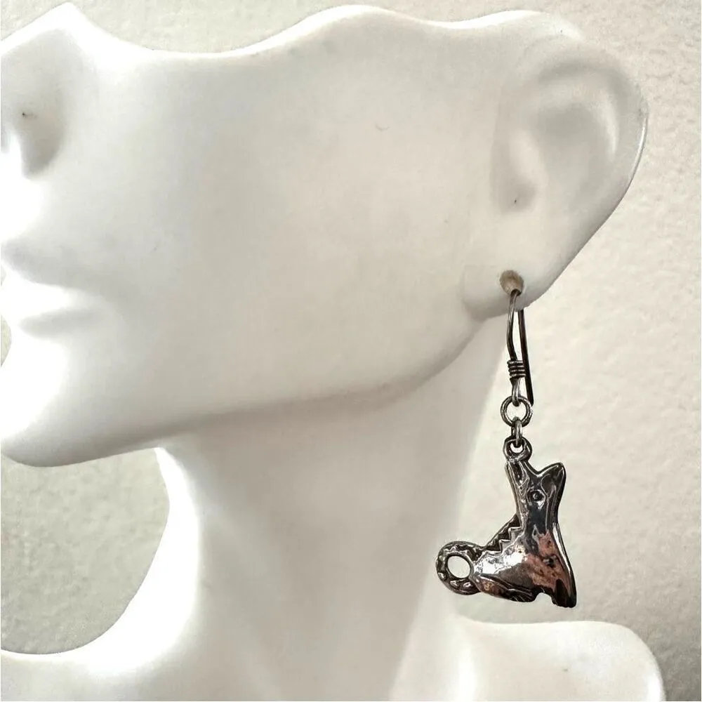 Silver tone Navjao Native American Tribal Dog Wolves Dangling Earrings - Image 3