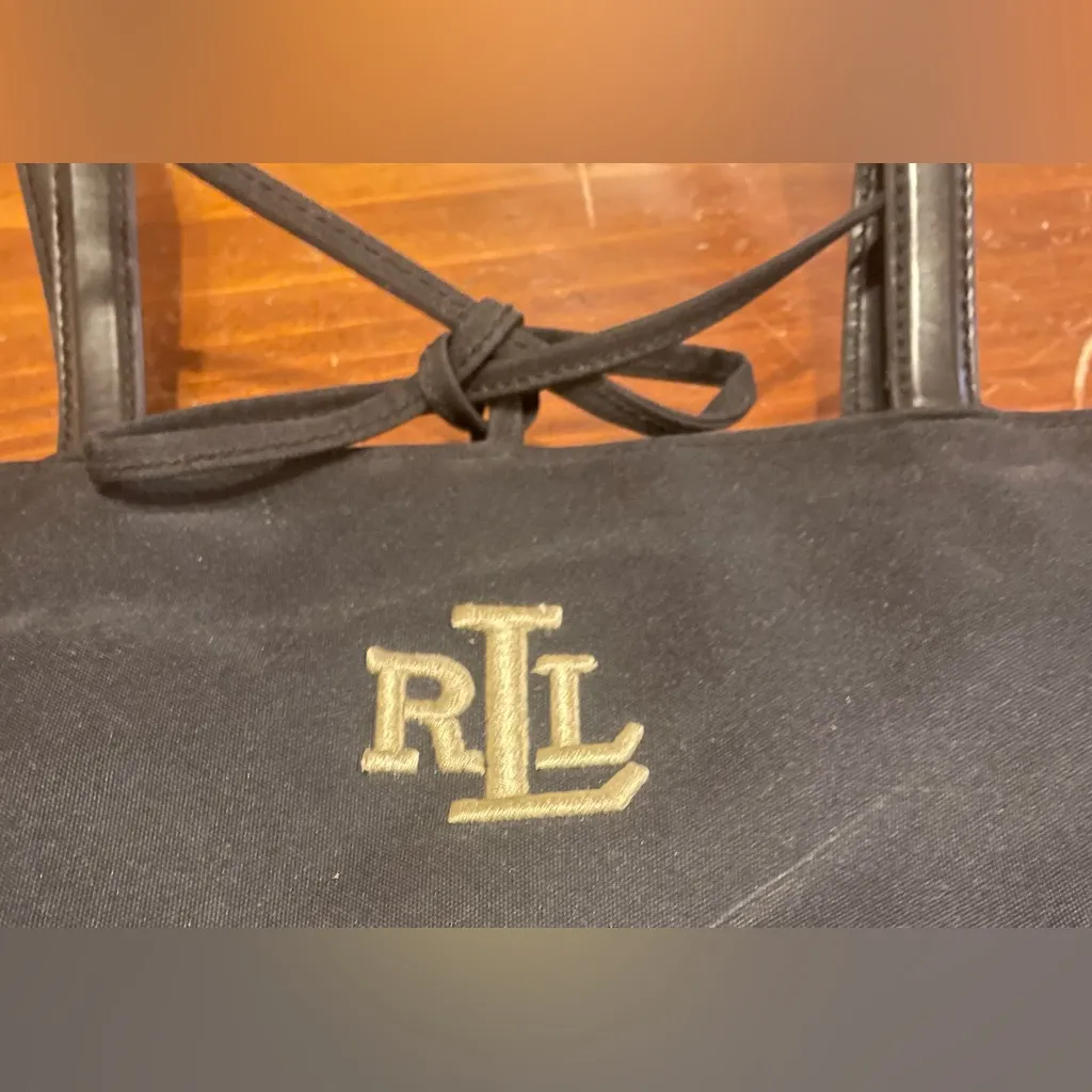 Lauren Ralph Lauren Black Tote Handbag Black Gold Embroidered Logo Lg Designer - Image 2