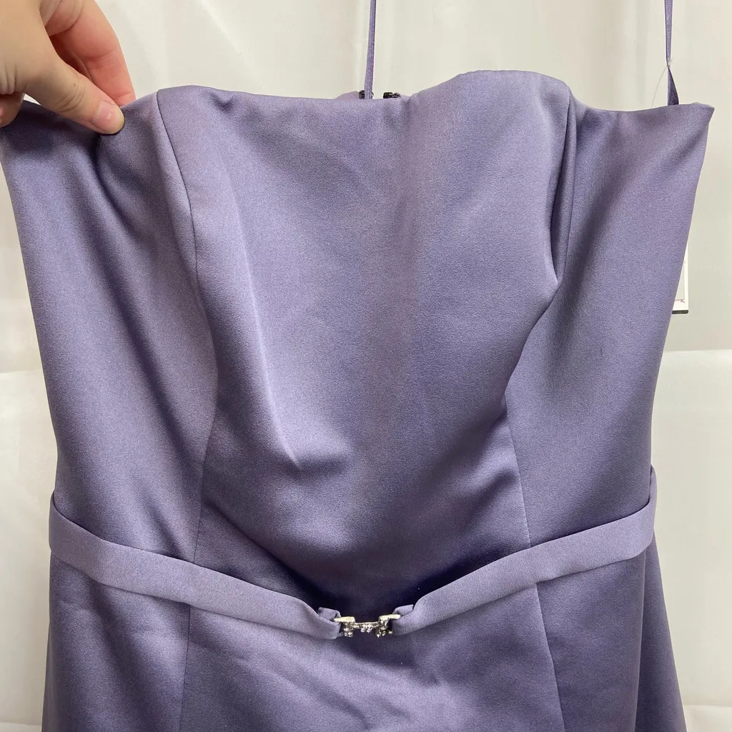 NEW Michaelangelo women’s dim lilac‎ belted strapless satin formal gown dress 4 - Image 2