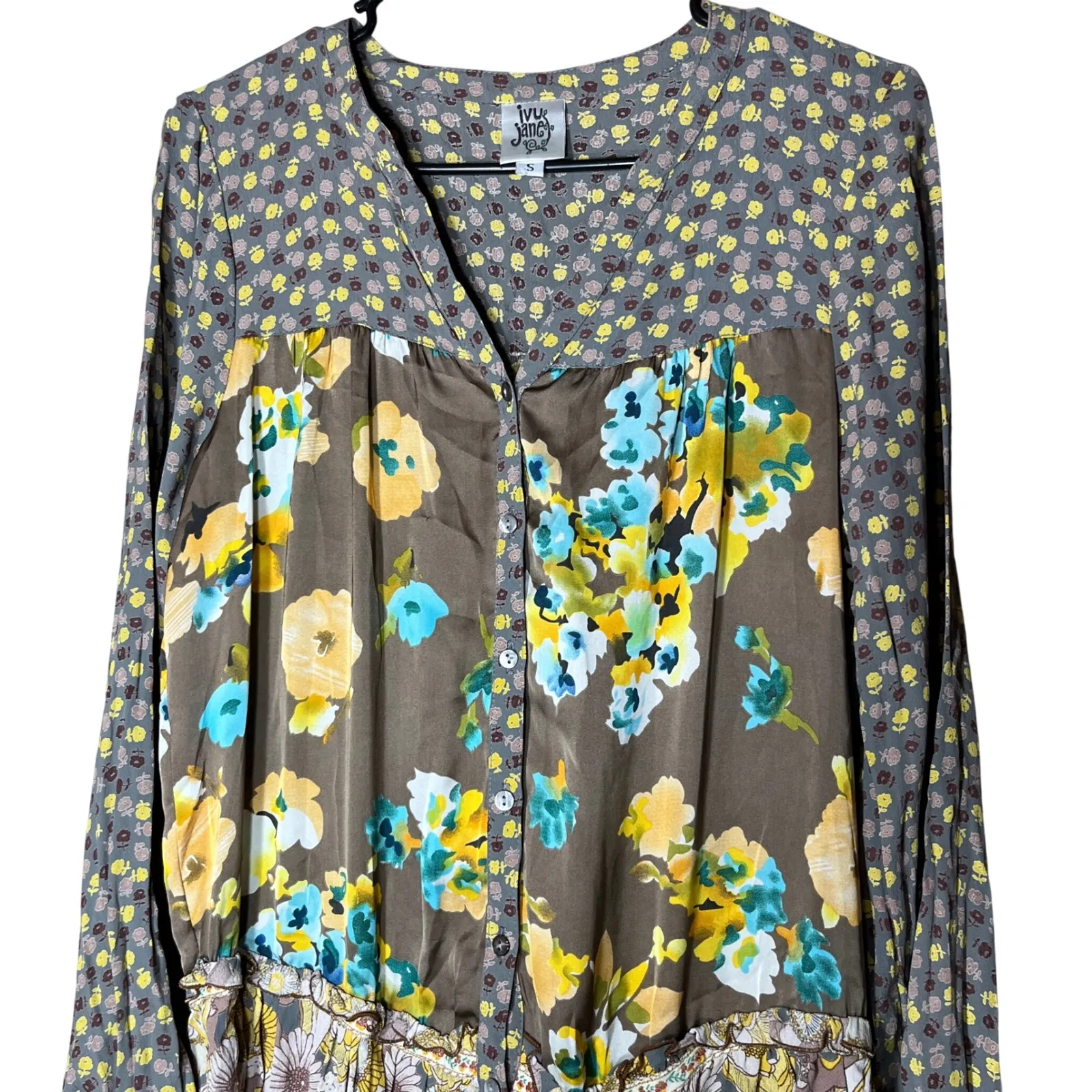 Ivy Jane Womens Button Front Floral Print Long Sleeve Tunic Dress Size S - Image 2