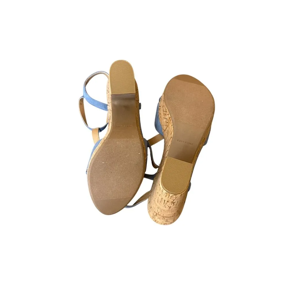 Sun + Stone Women Cork Heel Slingback Sandals Jamie Size US 10M Blue NWOT - Image 4