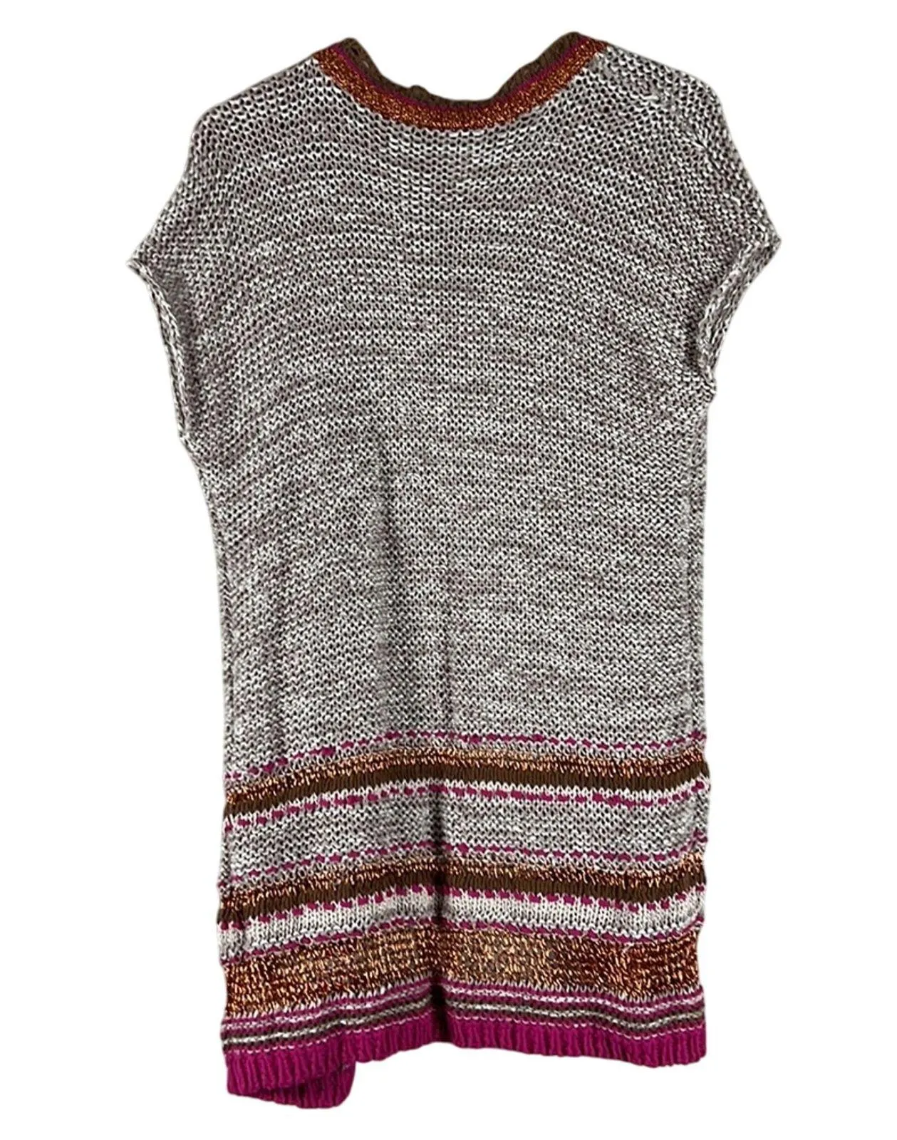 NWT Chicos Knit Cardigan Womens S Tan Pink Striped Open Neutral Boho Artisan - Image 4