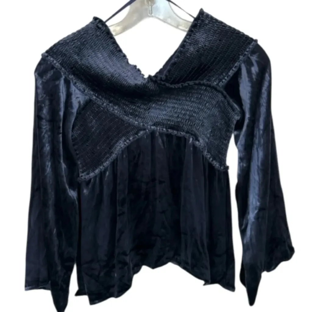 NWT Ramy Brook Liza One-Shoulder Velvet Smocked Top Sz XS Navy - Image 6