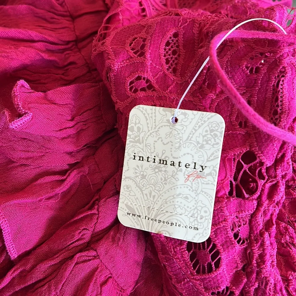 NWT FREE PEOPLE Adella Lace Woven Camisole Top M In Rose Hypnotic Babydoll - Image 4