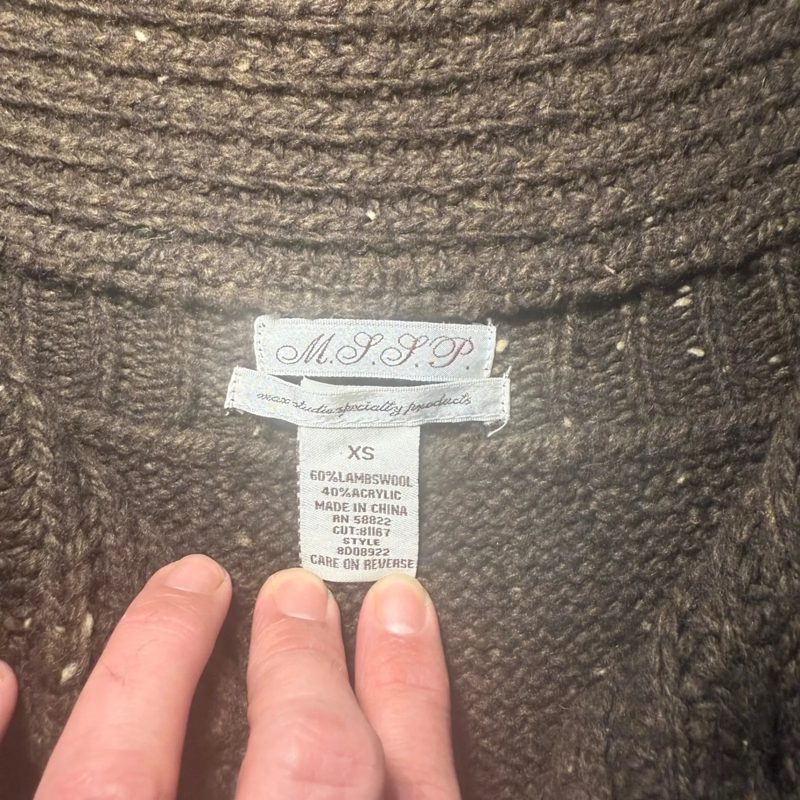 Max Studio Wool Cardigan Sweater Womens XS Brown Speckled Chunky Knit Pockets - Image 4