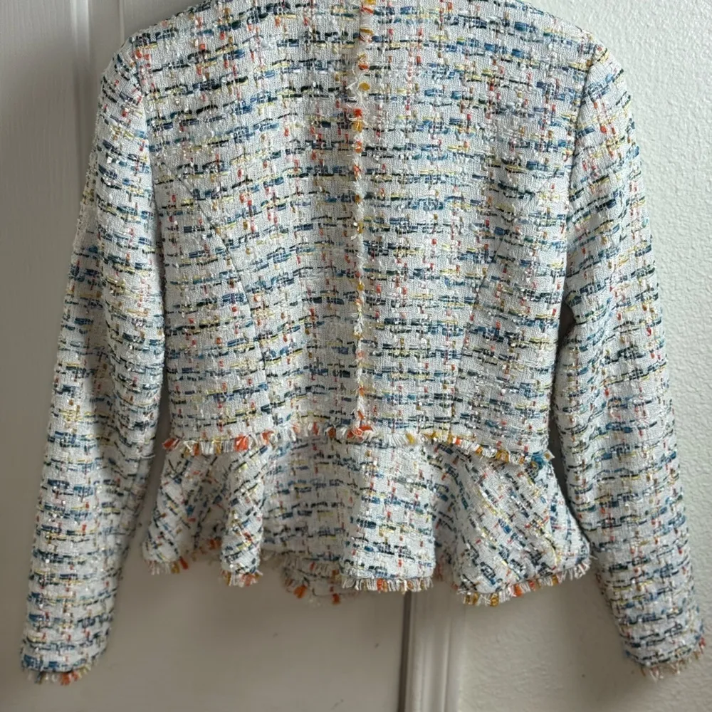 Halogen Nordstrom Button Front Tweed Blazer Jacket Ivory Size XS. - Image 9