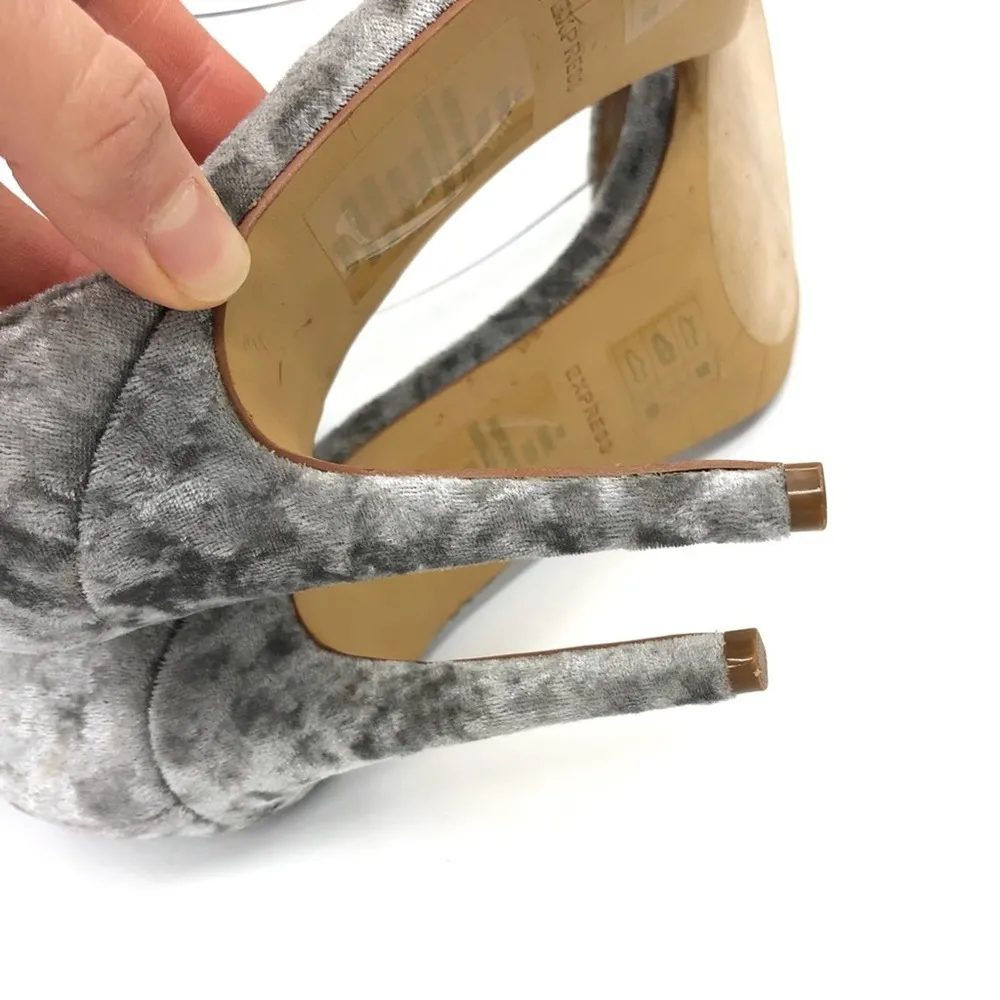 Crushed Velvet Ankle Strap Heels Silver 10 - Image 8