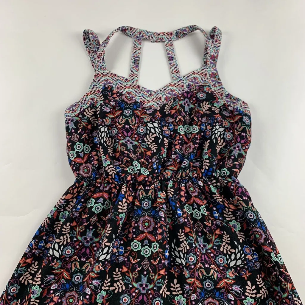 Xhilaration Black Bright Scandinavian Floral Print Maxi Dress M - Image 2