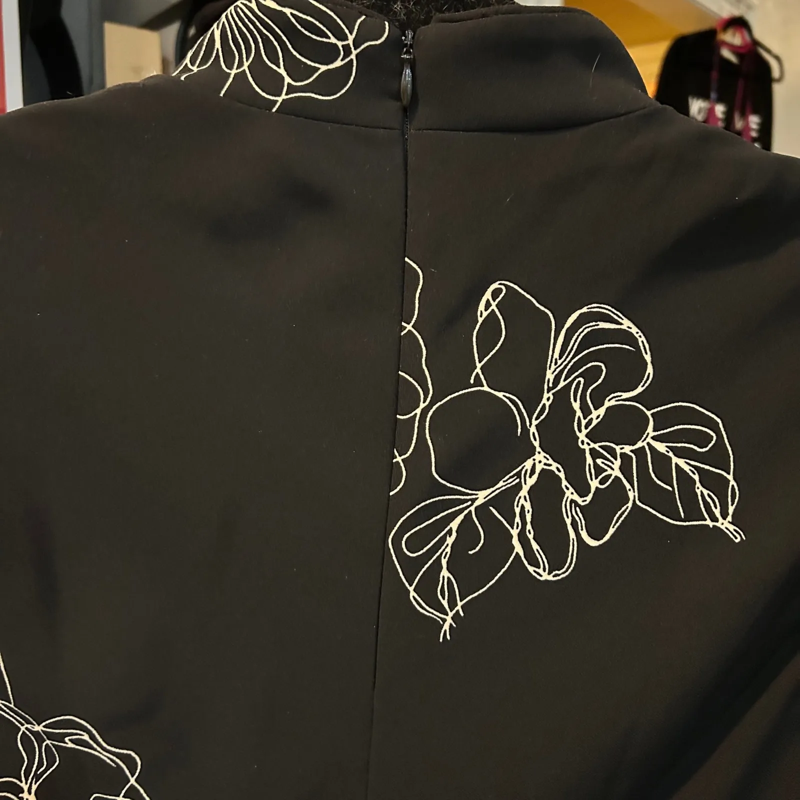 Evan Picone Black Floral Sleeveless Knee Length Dress‎ Cheongsam Style Size 12 - Image 4