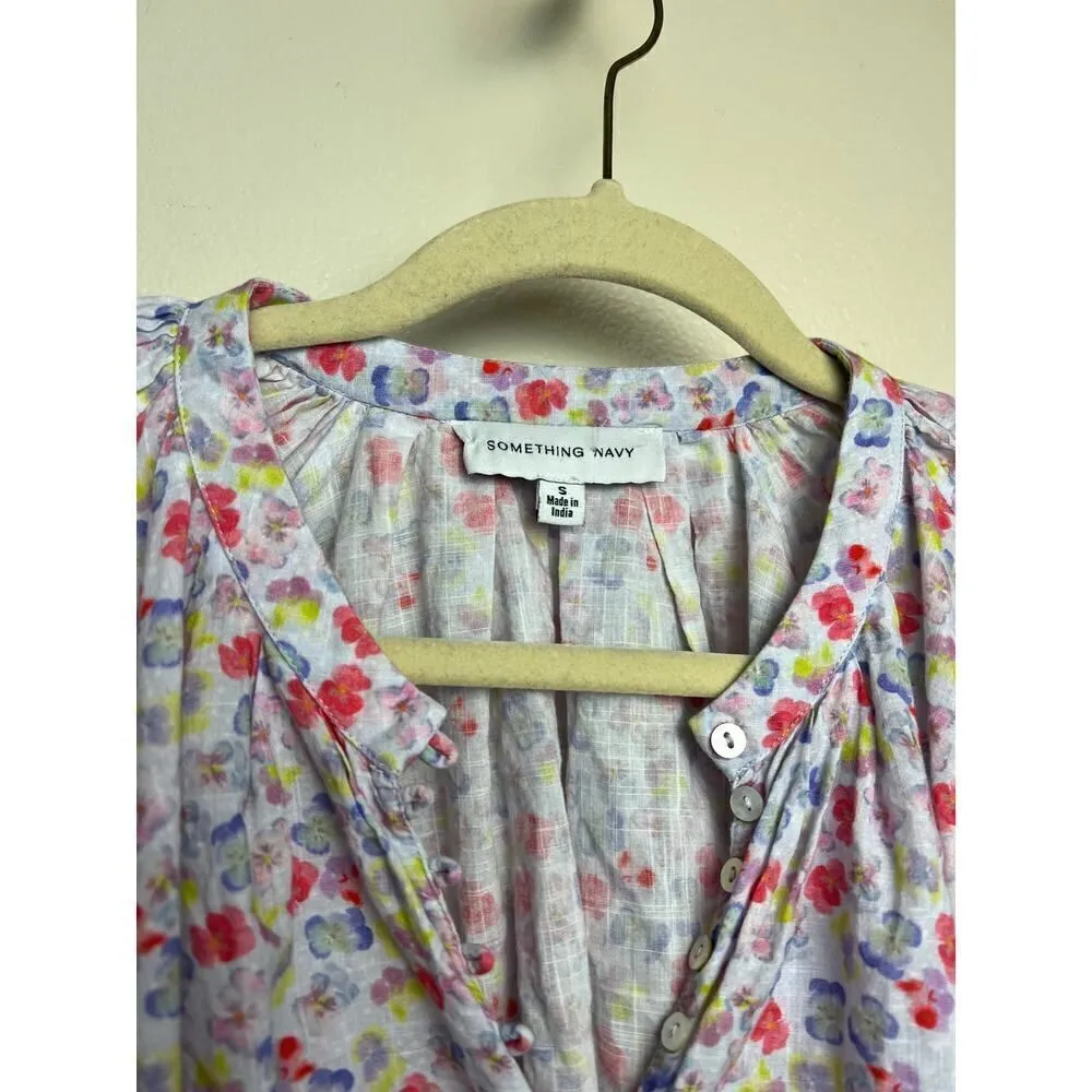 Something Navy Long Sleeve Flowy Button Up Floral Top Sz. S - Image 9