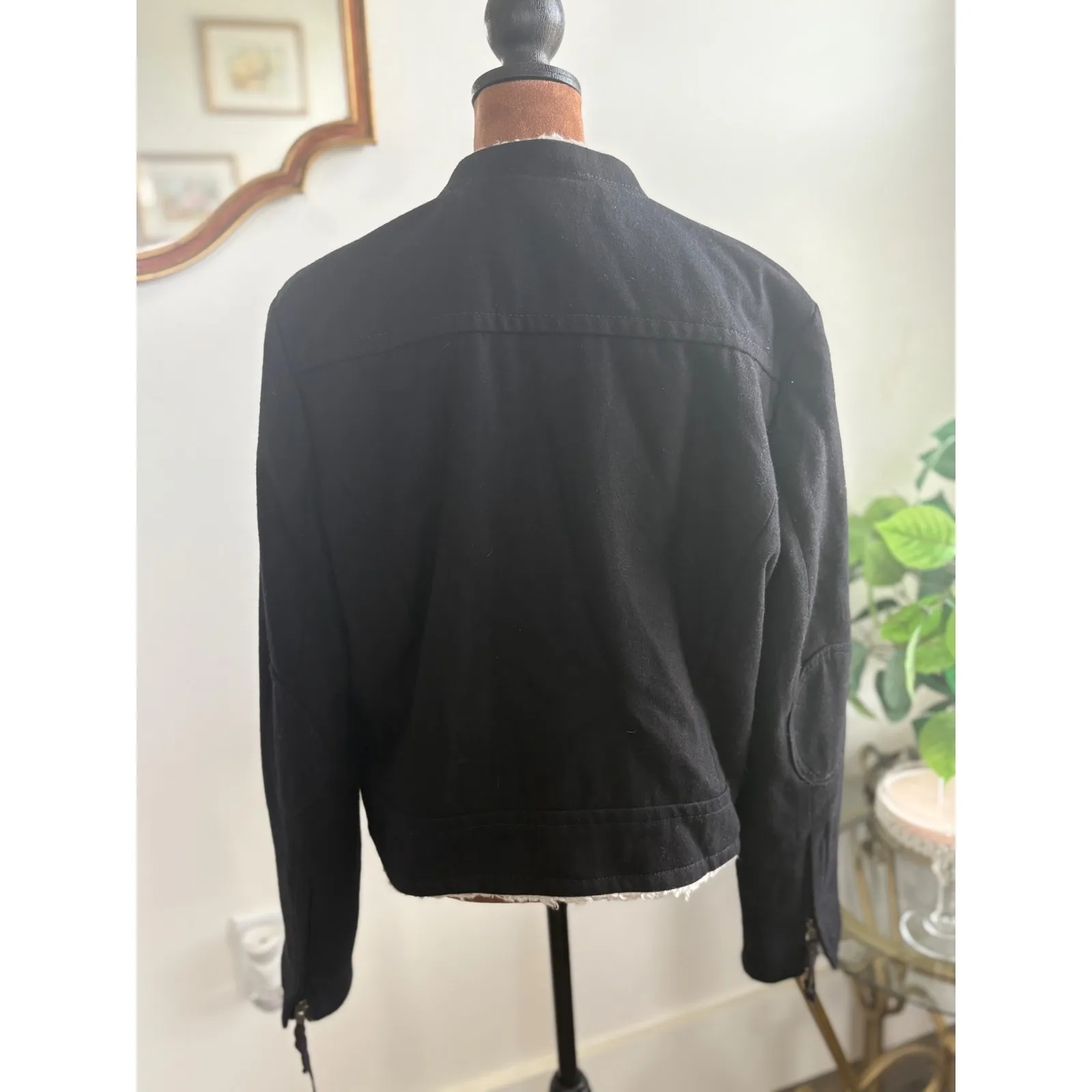 American‎ Eagle Outfitters Black Wool Sherpa Lined Moto Jacket XL - Image 5