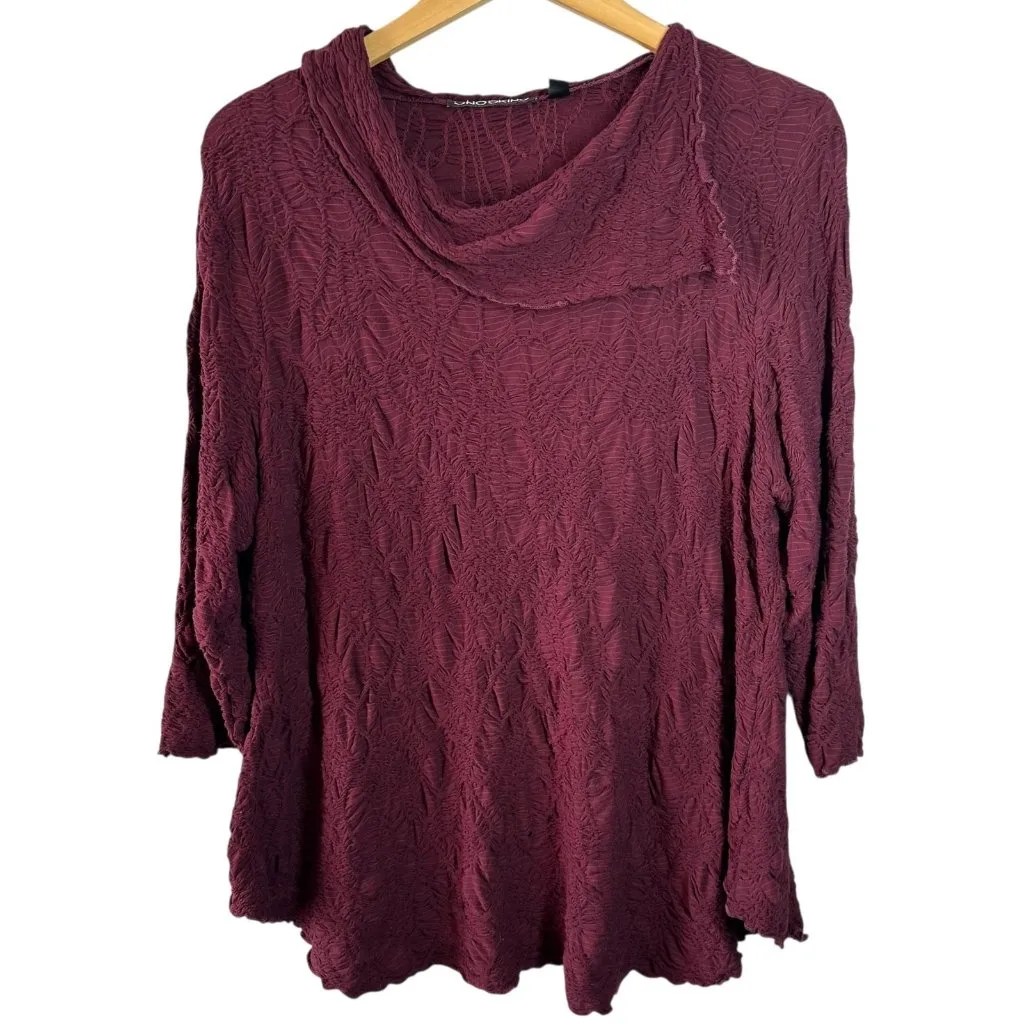Snoskins Textured Cowl Neck Top Burgundy Crinkle Knit Size XXL Red - Image 2