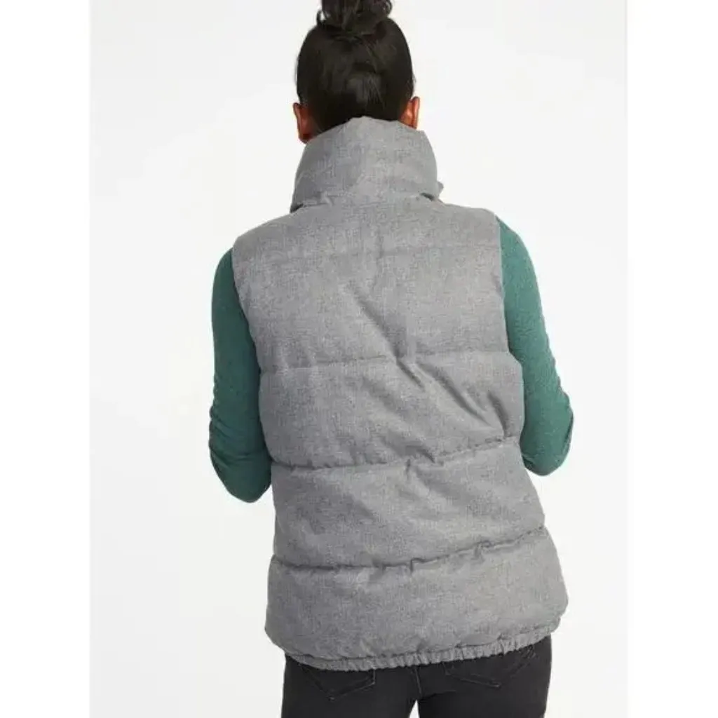 Old Navy Gray Heather Textured Frost-Free Zip Up Mock Neck Outdoor Puffer Vest - Image 4