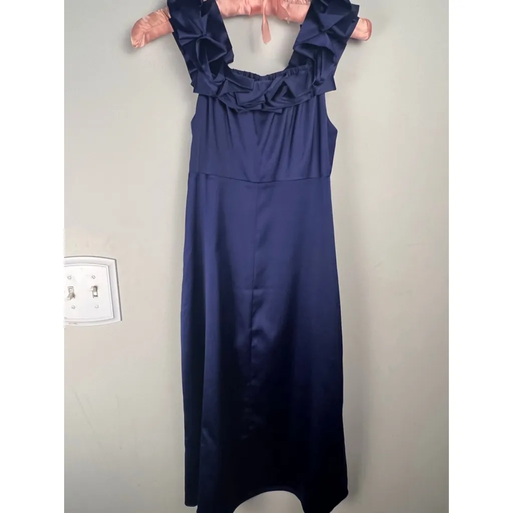 Women's The Limited Navy Blue Ruffle Neck Dress Size 2 Midi Holiday Party - Image 6